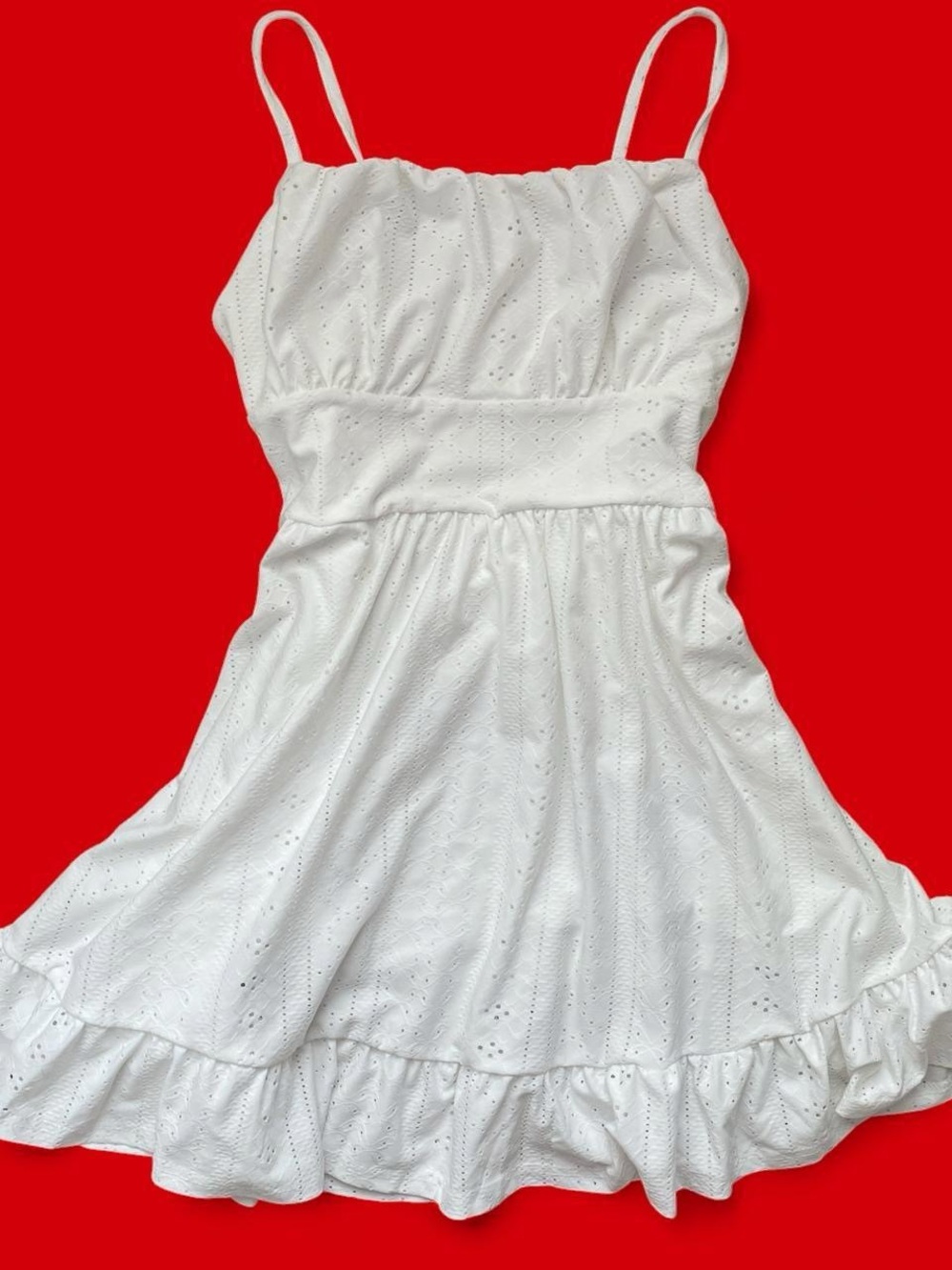 White Eyelet Spaghetti-Strap Dress